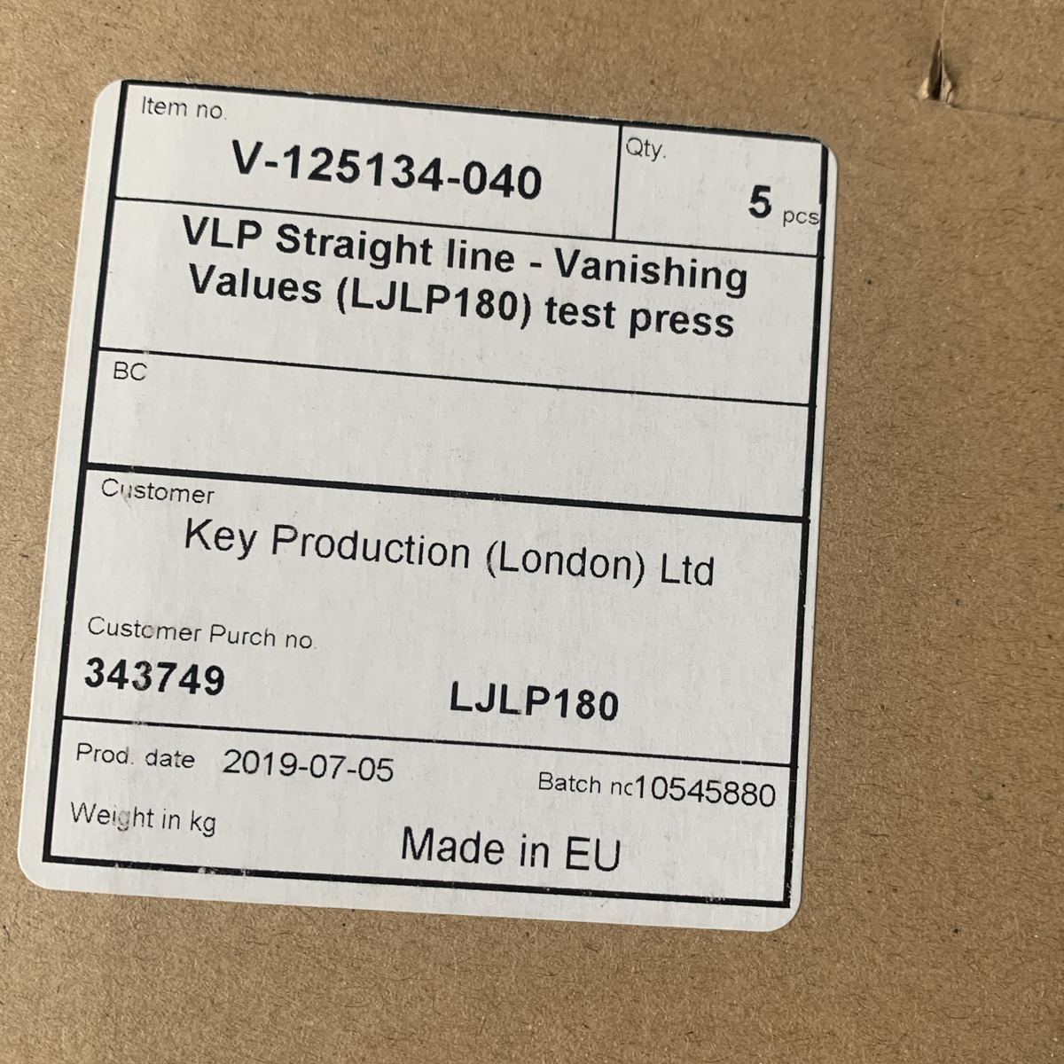 Vanishing Values - Straightline - Test Pressing